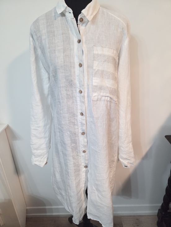 Bellambra Dresses & Skirts - Bellambra linen shirtdress w/ metallic stripe Sz M